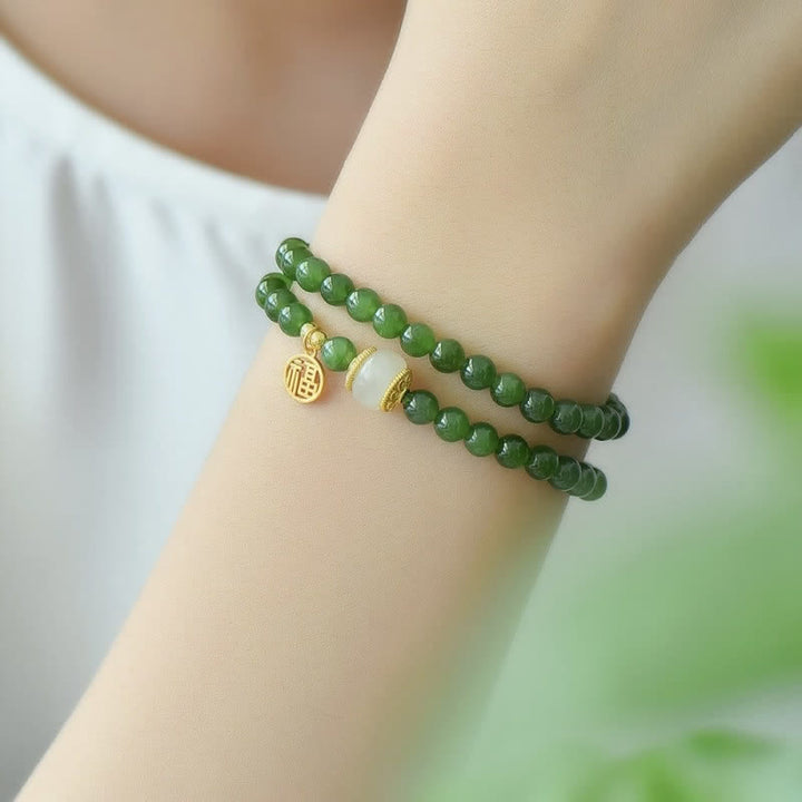 Buddha Stones Hetian Cyan Jade Happiness Blessing Bracelet - image 1