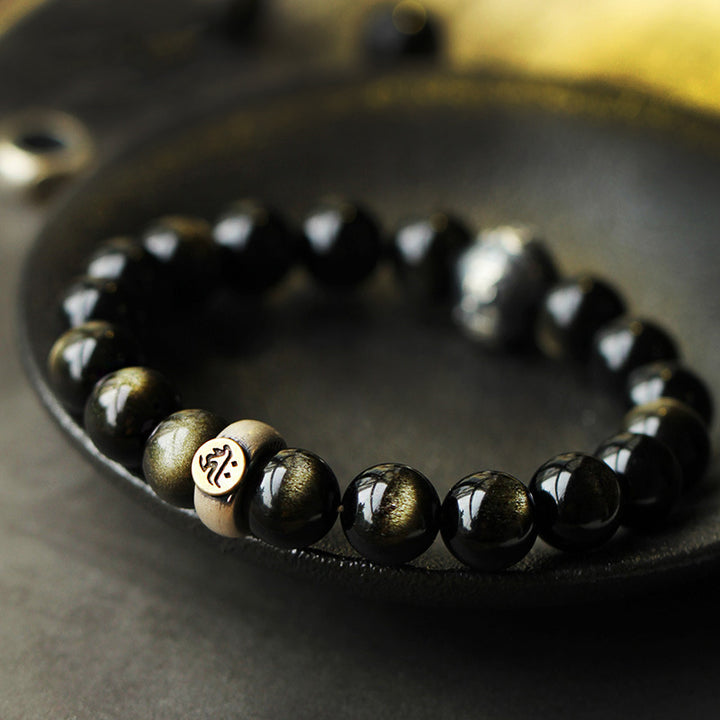 Buddha Stones Chinese Zodiac Natal Buddha Obsidian Purification Bracelet - 10mm - Dog/Pig - image 0