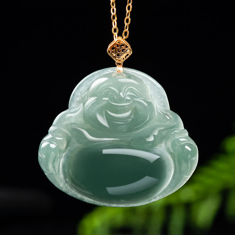 Buddha Stones Laughing Buddha Natural Jade Prosperity Abundance Necklace Pendant - image 0