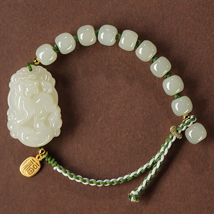 Buddha Stones 925 Sterling Silver Chinese Zodiac Hetian Jade Happiness Luck String Bracelet - Dog - image 17