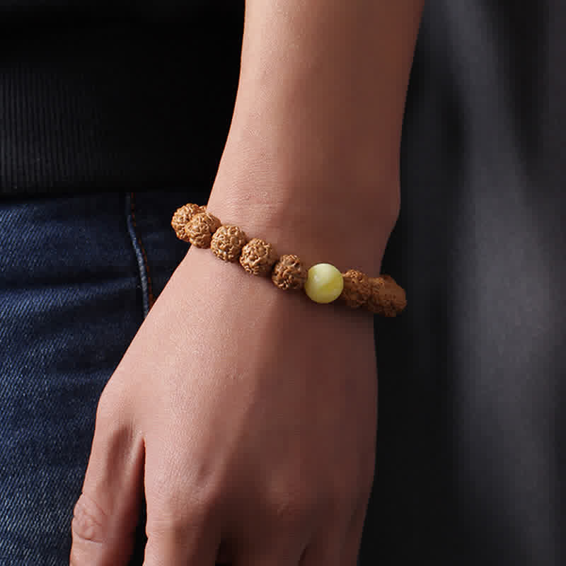 Buddha Stones Tibet Rudraksha Bodhi Seed Dzi Bead Amber Turquoise Wealth Bracelet - image 4