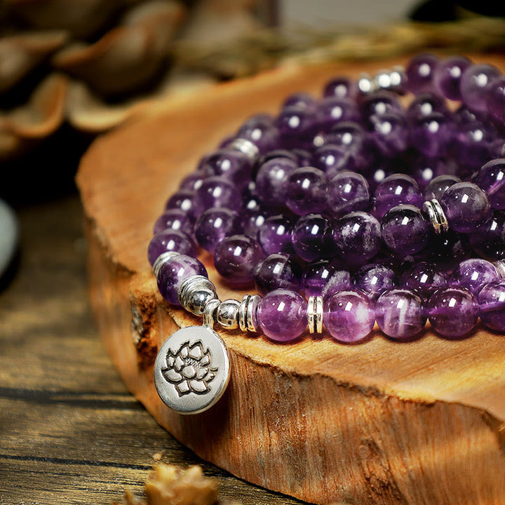 Buddha Stones Natural Amethyst Purification Mala Bracelet - image 6