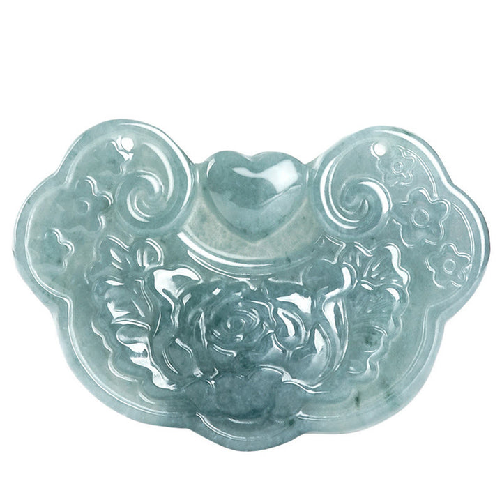 Buddha Stones Natural Jade Peony Flower Lock of Good Wishes Prosperity Necklace Pendant - image 11