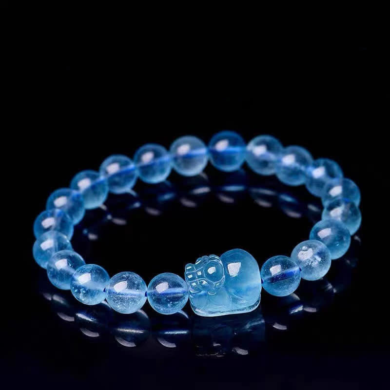 Buddha Stones Natural Aquamarine Pixiu Serenity Healing Bracelet - 8mm - image 0