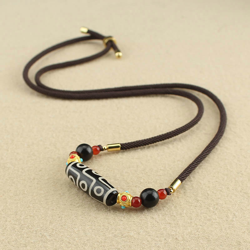 Buddha Stones Tibetan Nine-Eye Dzi Bead Protection Blessings String Necklace Pendant - image 2