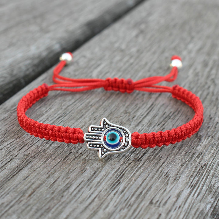Buddha Stones Handmade Hamsa Symbol Protection Luck String Bracelet - Red(Bracelet Size 16-24cm) - image 0