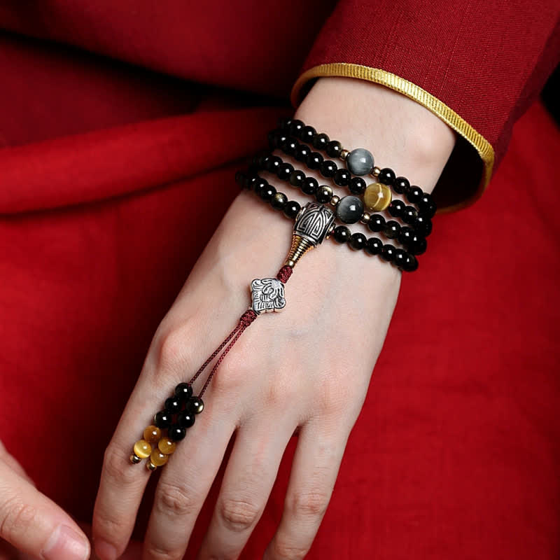 Buddha Stones 108 Mala Beads Gold Sheen Obsidian Tiger Eye Eagle's Eye Stone Wealth Bracelet - image 8