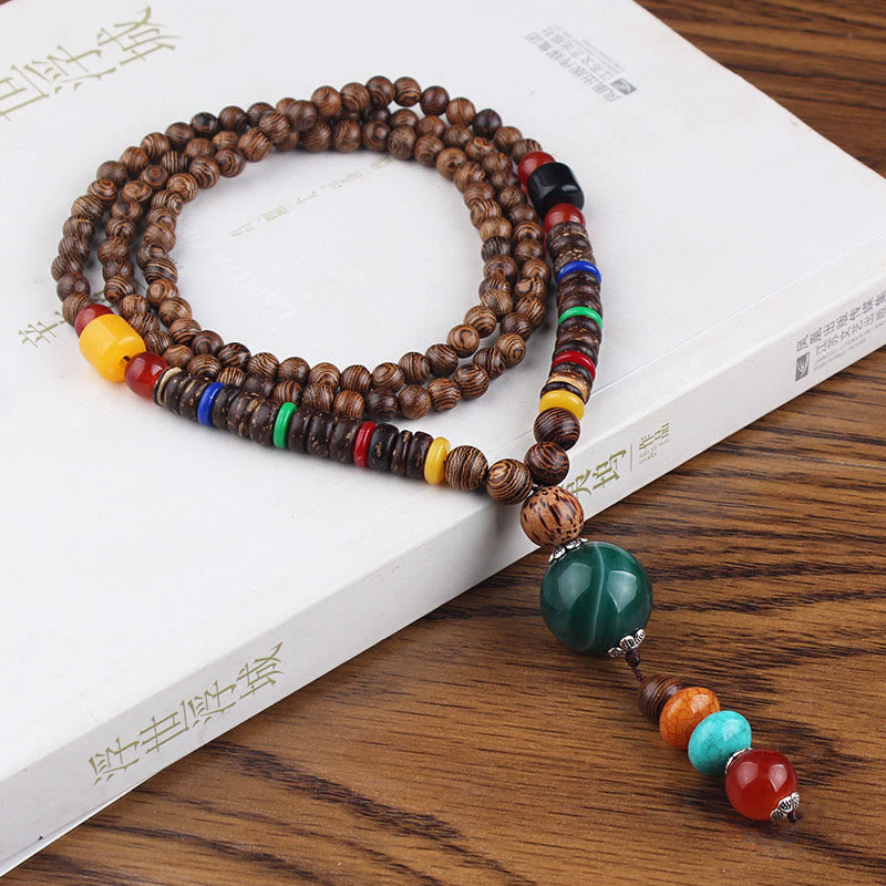 Buddha Stones Tibetan Wenge Wood Bodhi Seed Agate Balance Peace Necklace Pendant - Wenge Wood&Green Agate Ball - image 7