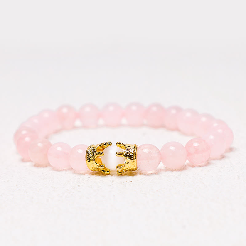 Buddha Stones Natural Stone King&Queen Crown Healing Energy Beads Couple Bracelet - Rose Quartz - image 13