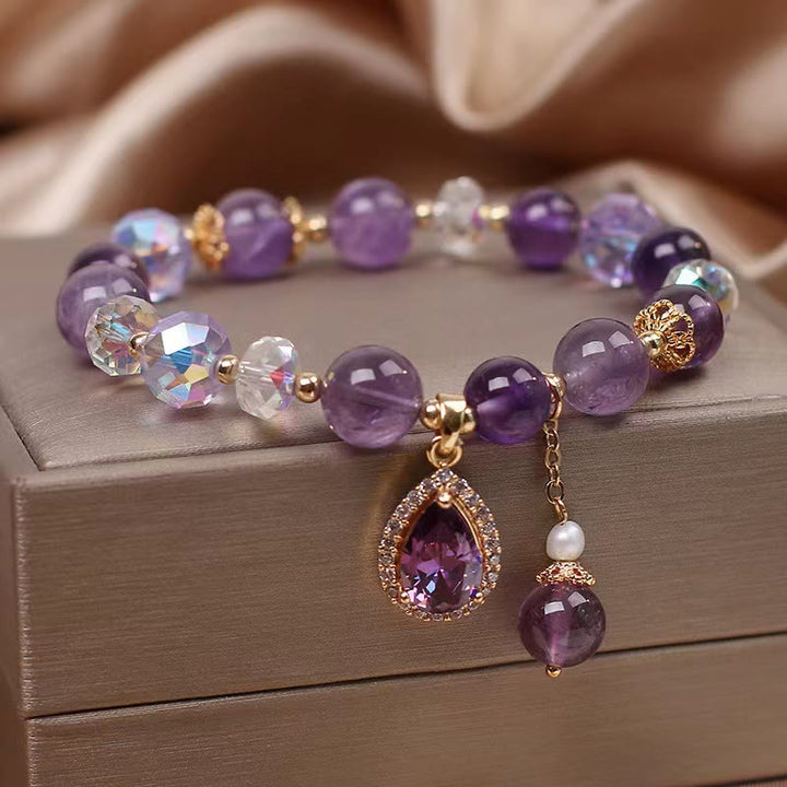 Buddha Stones Natural Amethyst Zircon Love Heart Healing Soul Charm Bracelet - Amethyst(Spiritual Awareness♥Inner Peace) - image 0
