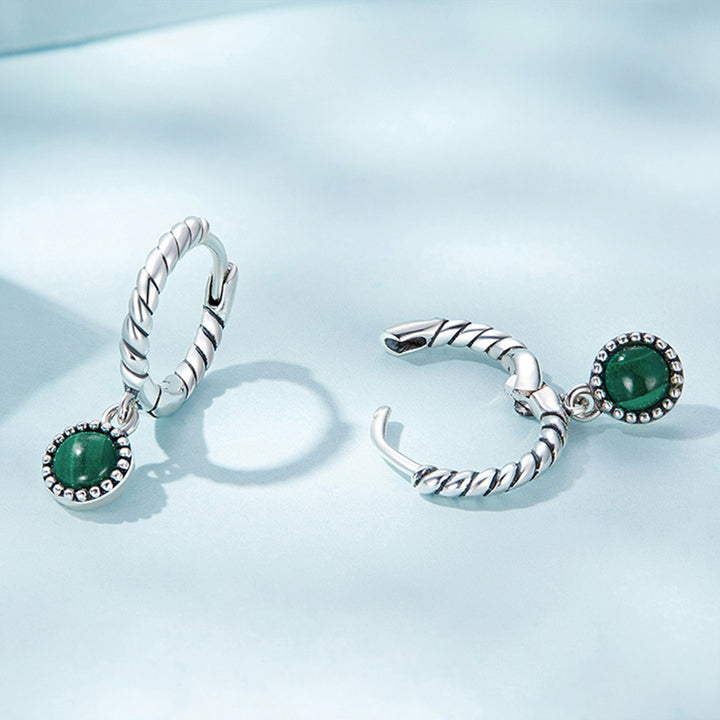 925 Sterling Silver Round Malachite Anti-Anxiety Drop Earrings - image 8