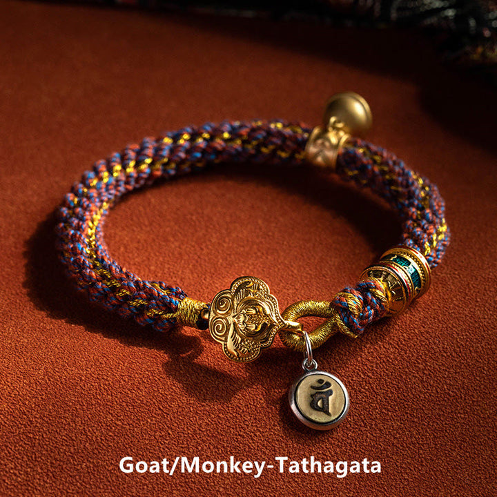 Buddha Stones 925 Sterling Silver Chinese Zodiac Natal Buddha Om Mani Padme Hum Luck Bell Braided String Bracelet - Goat/Monkey-Tathagata - 17-19cm - image 16