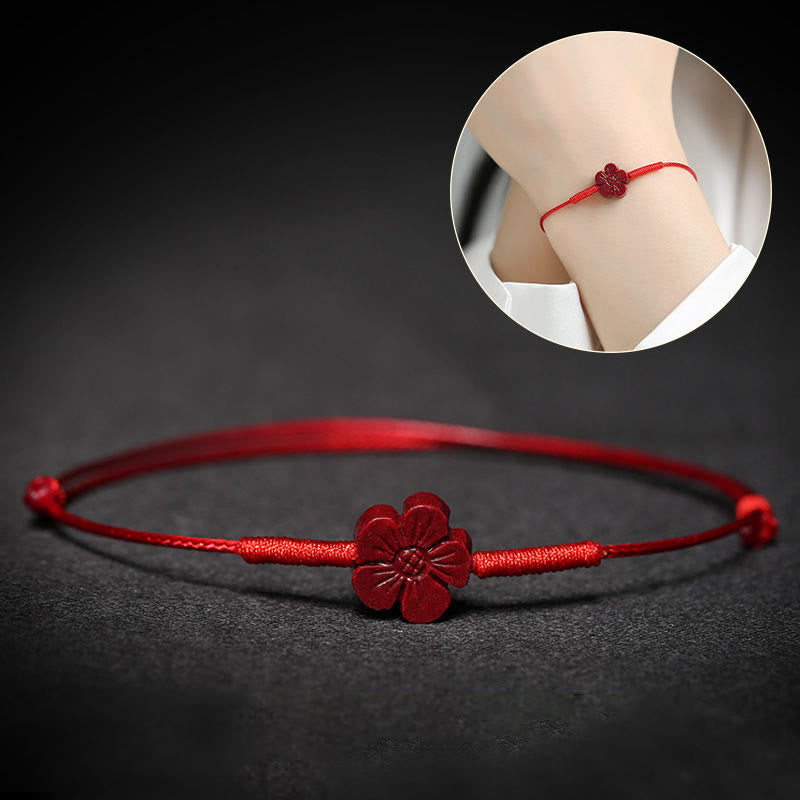 Buddha Stones Handmade Plum Blossom Four Leaf Clover PiXiu Lotus Koi Fish Cinnabar Blessing Braid Bracelet - image 8