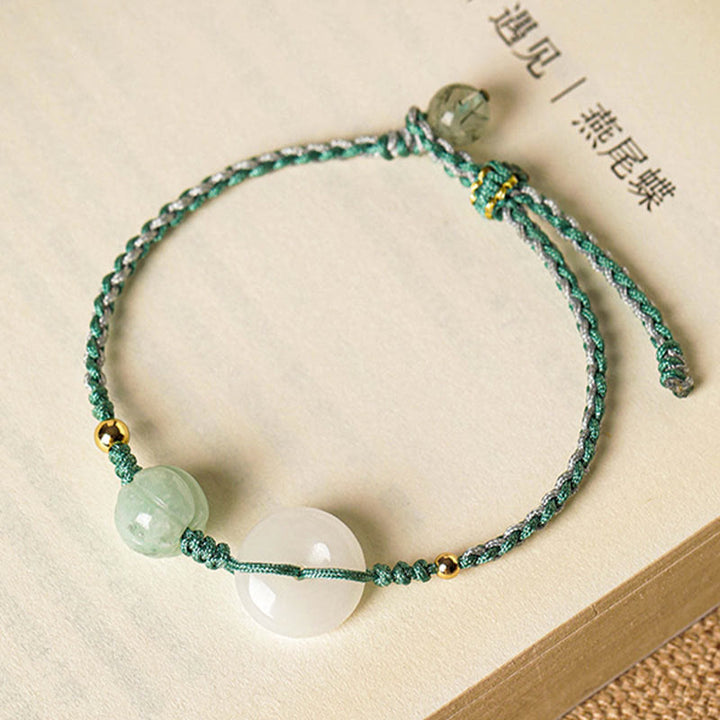 Buddha Stones White Jade Peace Buckle Pumpkin Bead Luck Blessing Braided Bracelet - image 6