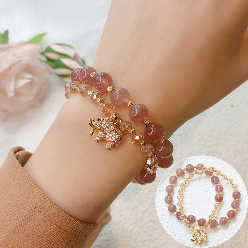 Buddha Stones Rose Quartz Elephant Healing Energy Charm Bracelet - image 3