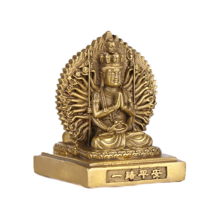 Buddha Stones Chenrezig Thousand-handed Avalokitesvara Figurine Double-sided Kuan Yin Bodhisattva Protection Solid Copper Statue Decoration - image 1
