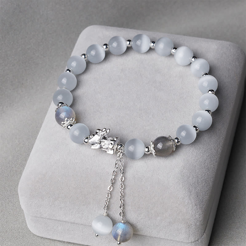 Buddha Stones Natural Cat's Eye Moonstone Strawberry Quartz PiXiu Support Bracelet - image 0