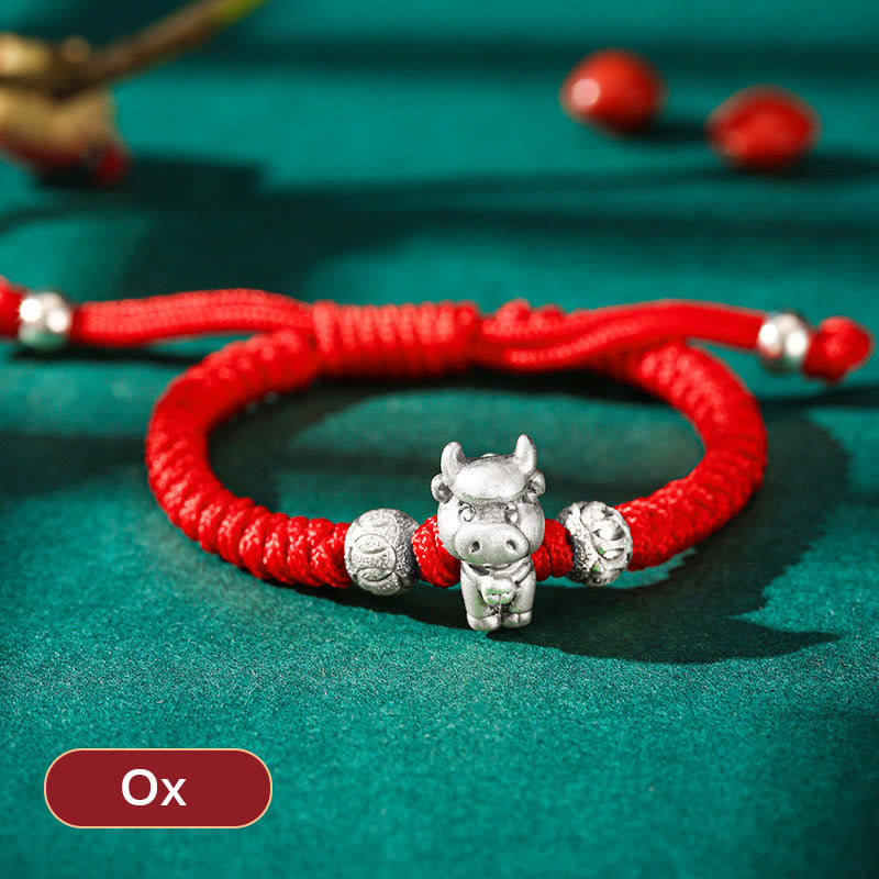 Buddha Stones 999 Sterling Silver Chinese Zodiac Red Rope Luck Handcrafted Kids Bracelet - Ox(Bracelet Size 12+4cm) - image 6