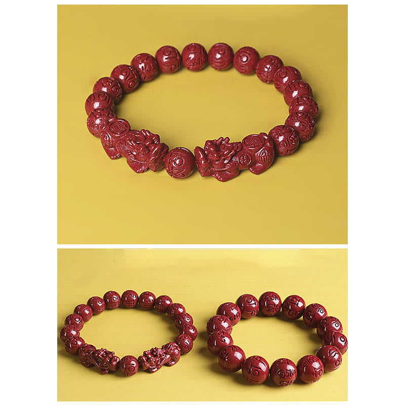 Buddha Stones Natural Double PiXiu Cinnabar Om Mani Padme Hum Wealth Luck Bead Bracelet - image 11