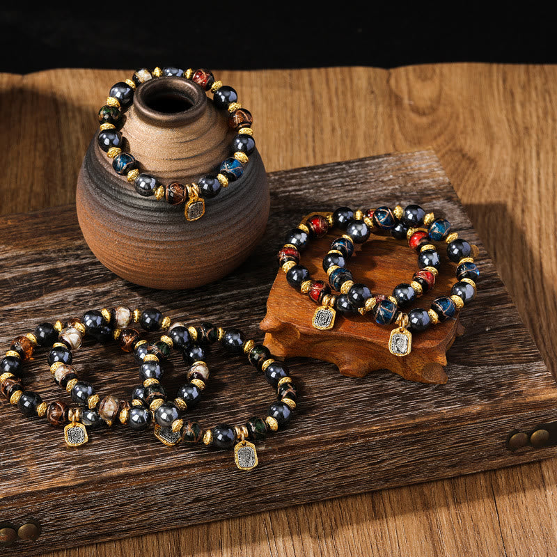 Buddha Stones Tibetan Zakiram Goddess of Wealth Liuli Glass Incense Ash Porcelain Bead Luck Bracelet - image 1