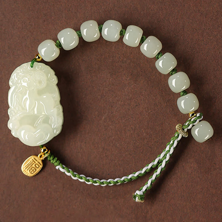 Buddha Stones 925 Sterling Silver Chinese Zodiac Hetian Jade Happiness Luck String Bracelet - Goat - image 14