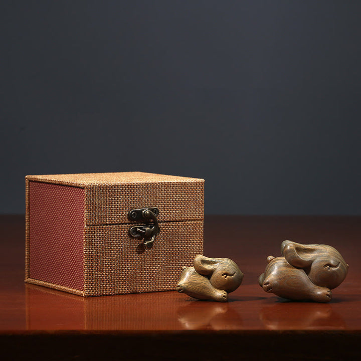 Buddha Stones Green Sandalwood Small Mini Cute Rabbit Bunny Peace Decorations - image 19