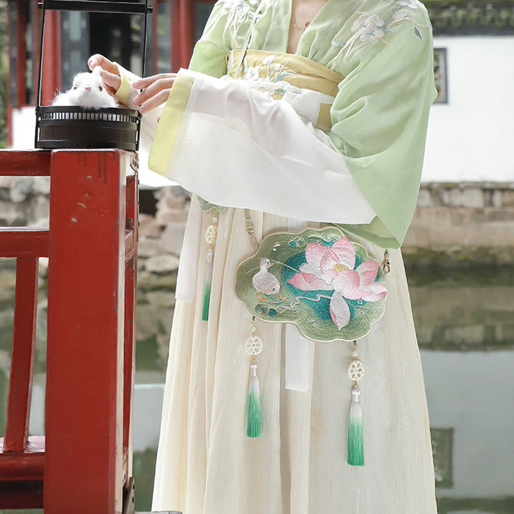 Buddha Stones Luck Embroidery Lotus Koi Fish Rabbit Flower Hanfu Bag Crossbody Bag Shoulder Bag - image 11