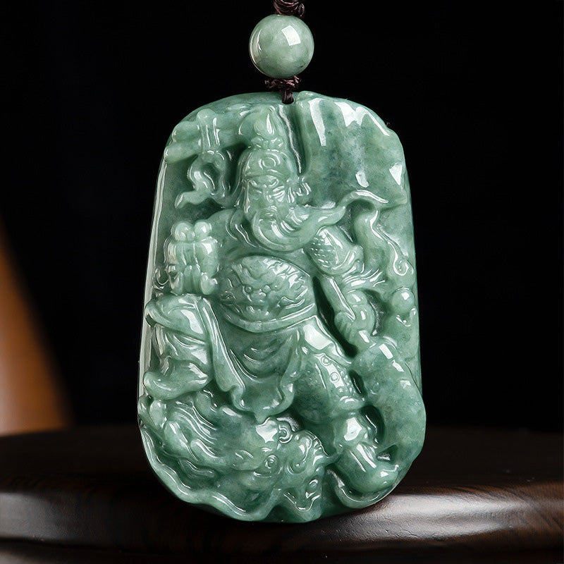 Natural Jade Guan Gong Amulet Wealth Necklace Pendant - Guan Gong (Justice ♥ Wealth) - image 0