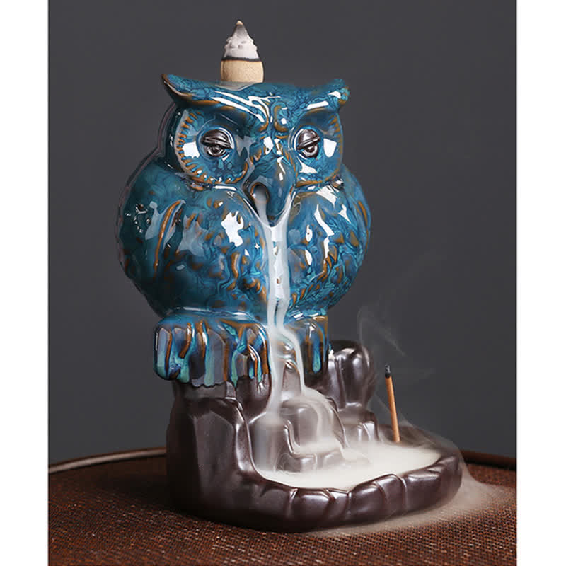 Buddha Stones Cute Owl Ceramic Backflow Smoke Fountain Meditation Healing Incense Burner Decoration - image 7
