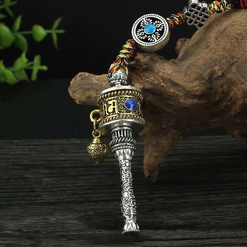 Tibet Om Mani Padme Hum Prayer Wheel Peace Rotatable Bag Car Hanging Decoration - image 5