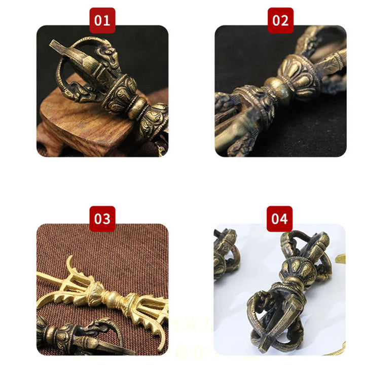 Buddha Stones Handmade Nepal Five Prong Three Prong Vajra Dorje Strength Copper Decoration - image 19