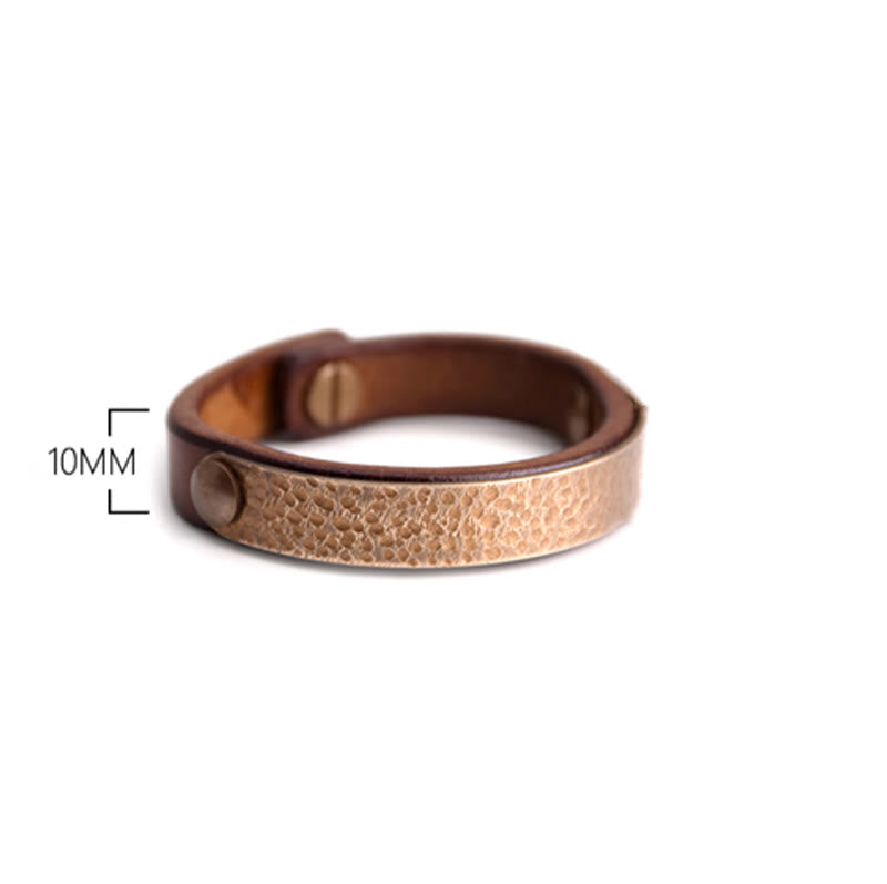 Buddha Stones Vintage Handmade Texture Copper Brass Leather Wealth Bracelet Bangle - image 12