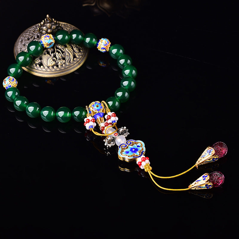 Buddha Stones Natural Green Agate Wrist Mala Success Charm Pocket Mala Car Decoration - 14mm - image 0