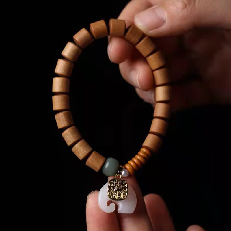 Buddha Stones Sandalwood Jade Elephant Protection Bracelet - image 1