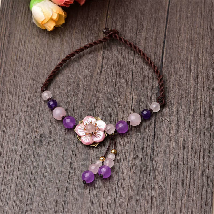 Buddha Stones Natural Amethyst Rose Quartz Crystal Charm Lucky Healing Anklet - image 0