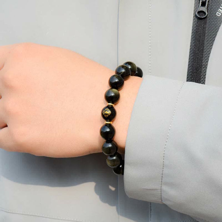 Buddha Stones Chinese Zodiac Natal Buddha Gold Sheen Obsidian Wealth Protection Bracelet - image 9