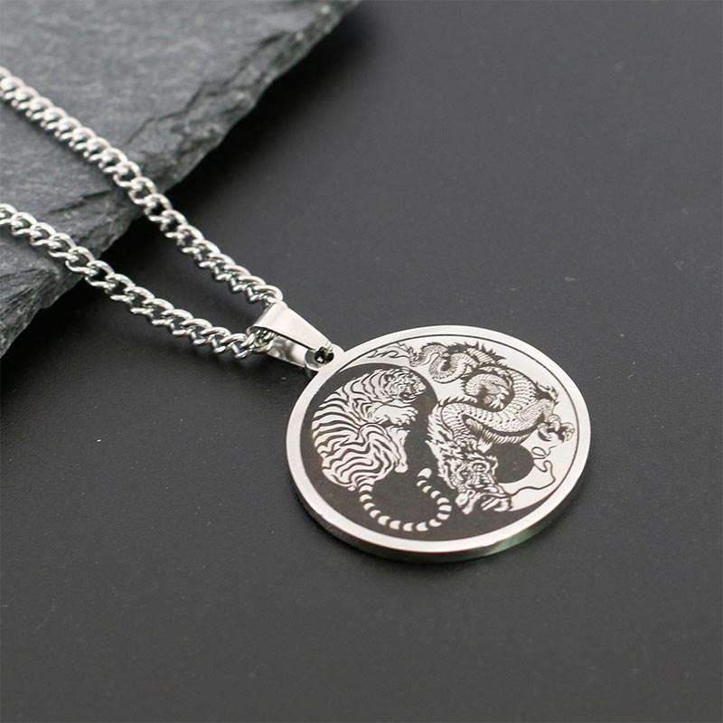 Buddha Stones Tiger Dragon Titanium Steel Chain Necklace Harmony Pendant - image 5