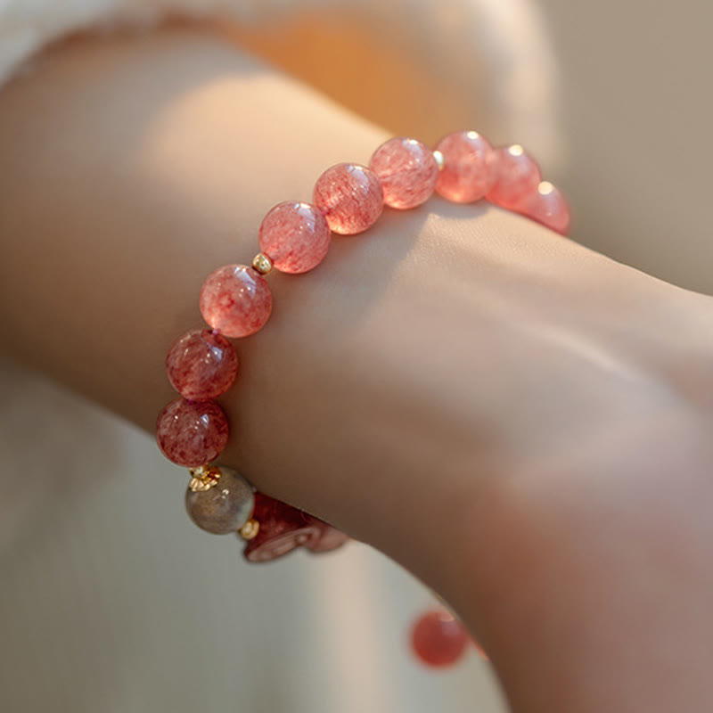 Buddha Stones Natural Strawberry Quartz Moonstone PiXiu Love Healing Bracelet - image 4