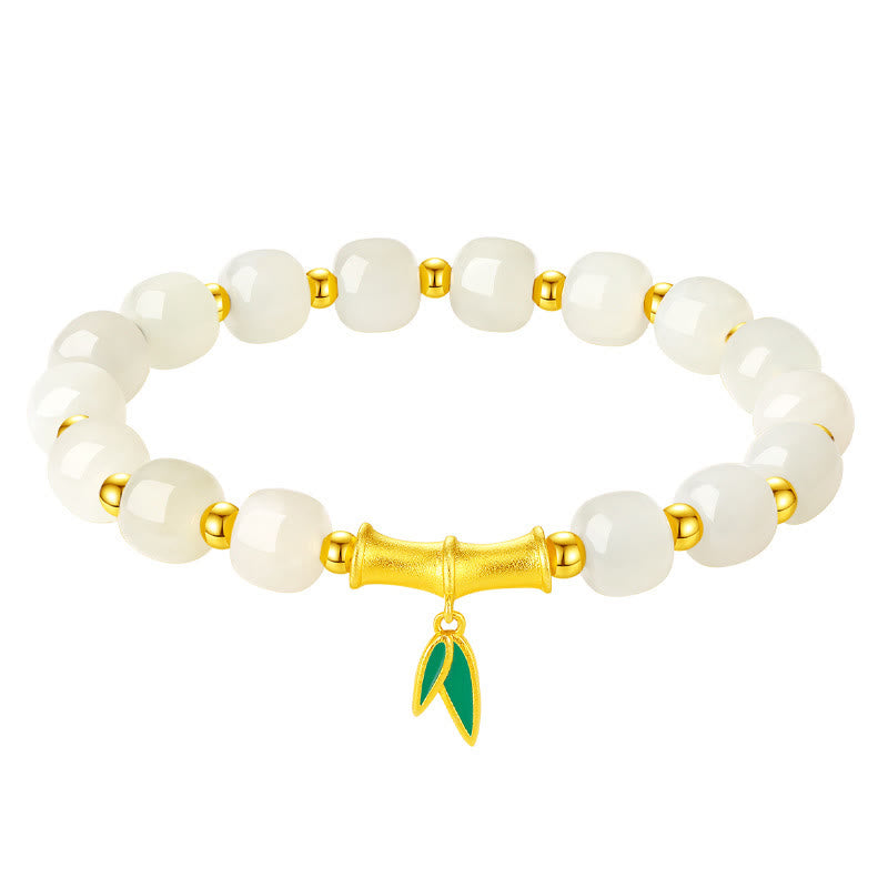Buddha Stones 925 Sterling Silver Hetian White Jade Bamboo Luck Bracelet - image 11