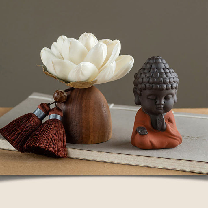Black Peach Wood Buddha Flower Calm Cure Decorations - Little Tathagata - image 1