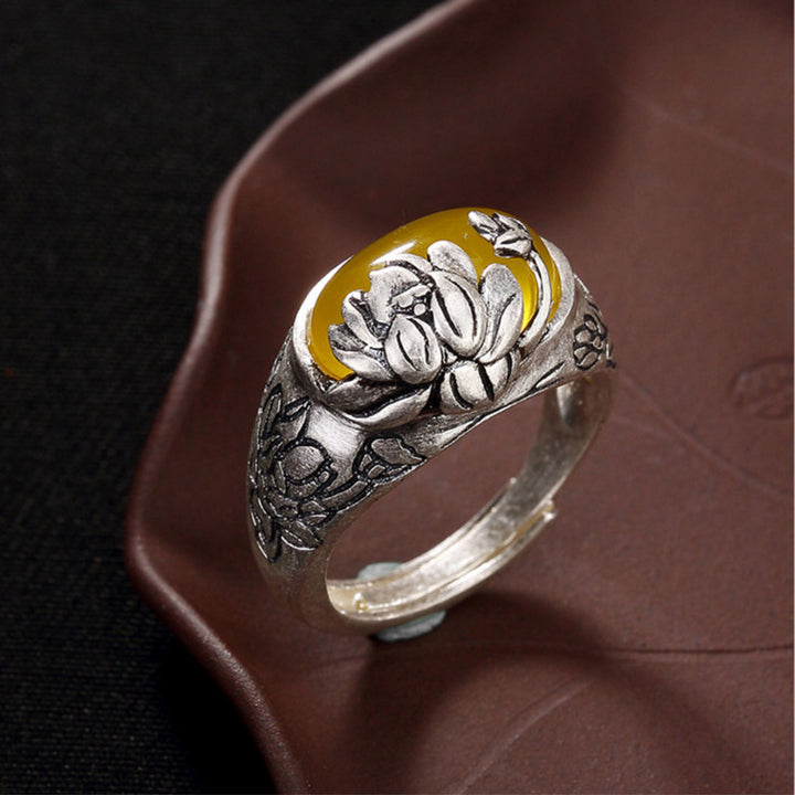 Buddha Stones Citrine Lotus Blessing Protection Adjustable Ring - Citrine - image 0