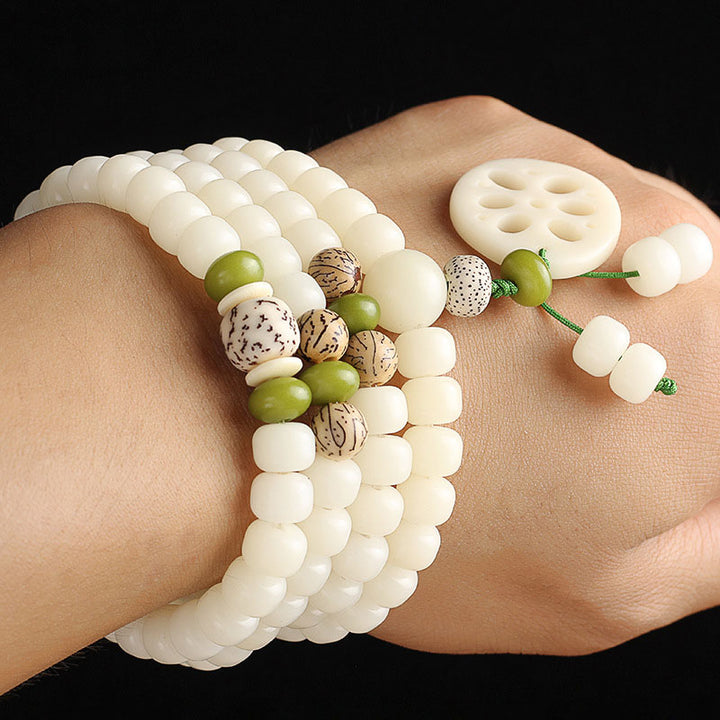 Buddha Stones White Bodhi Seed Mala 108 Beads Luck Bracelet - image 3