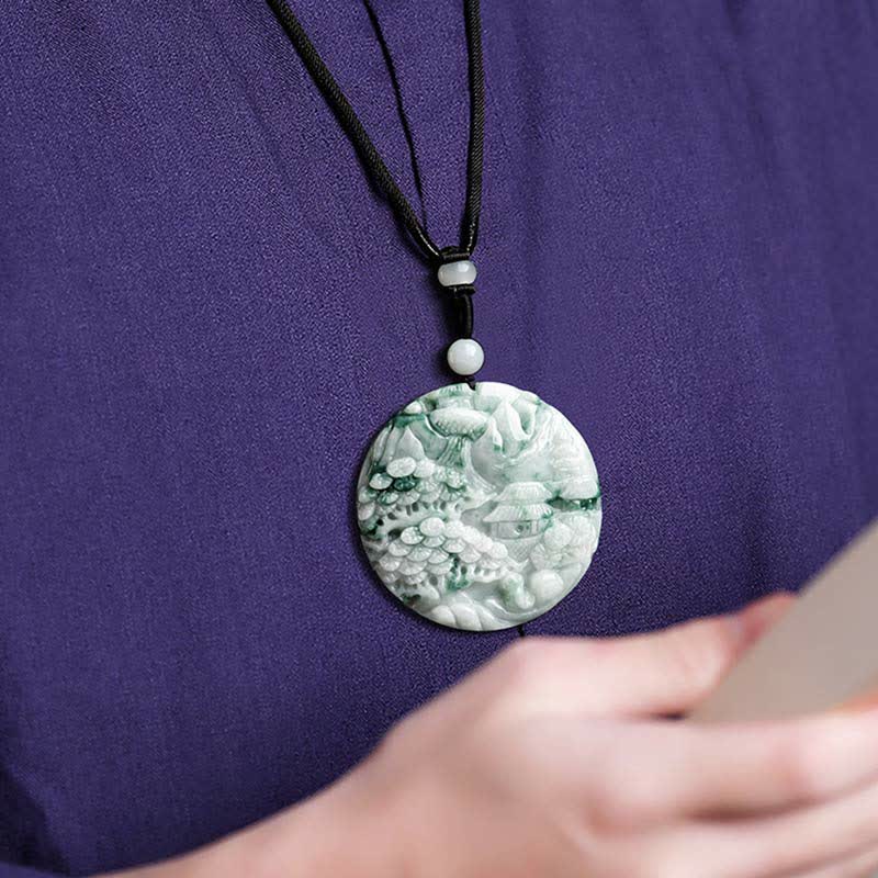 Buddha Stones Mountain Landscape Jade Abundance String Necklace - image 4