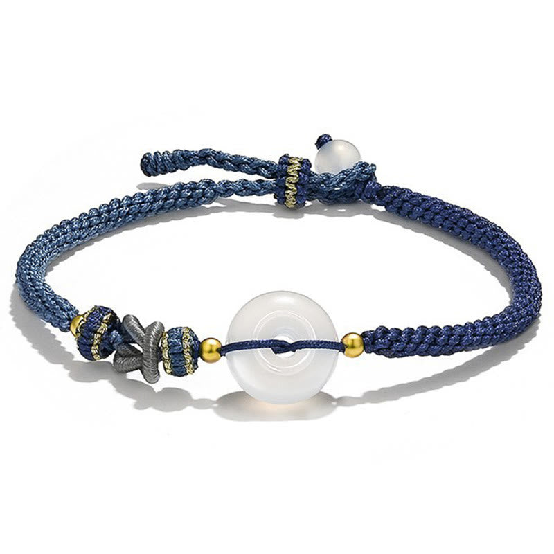 Buddha Stones Handmade White Agate Peace Buckle Luck Happiness Protection Weave String Bracelet - Blue - image 8