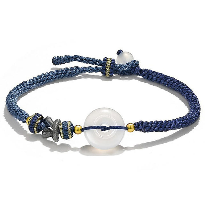 Buddha Stones Handmade White Agate Peace Buckle Luck Happiness Protection Weave String Bracelet - Blue - image 8
