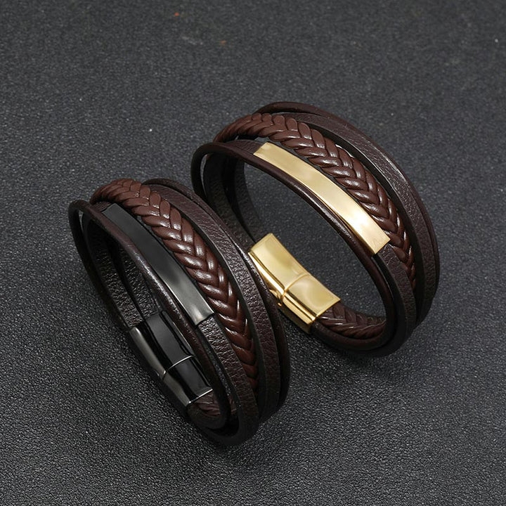 Buddha Stones Simple Design Titanium Steel Leather Luck Bracelet - image 9