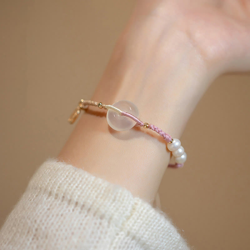 Buddha Stones Chalcedony Round Peace Buckle Positive String Bracelet - image 8