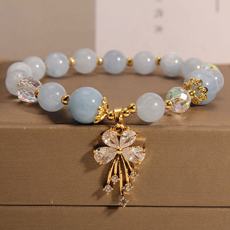 Buddha Stones Aquamarine Pink Crystal Healing Zircon Butterfly Charm Bracelet - Aquamarine(Peace♥Serenity) - image 0