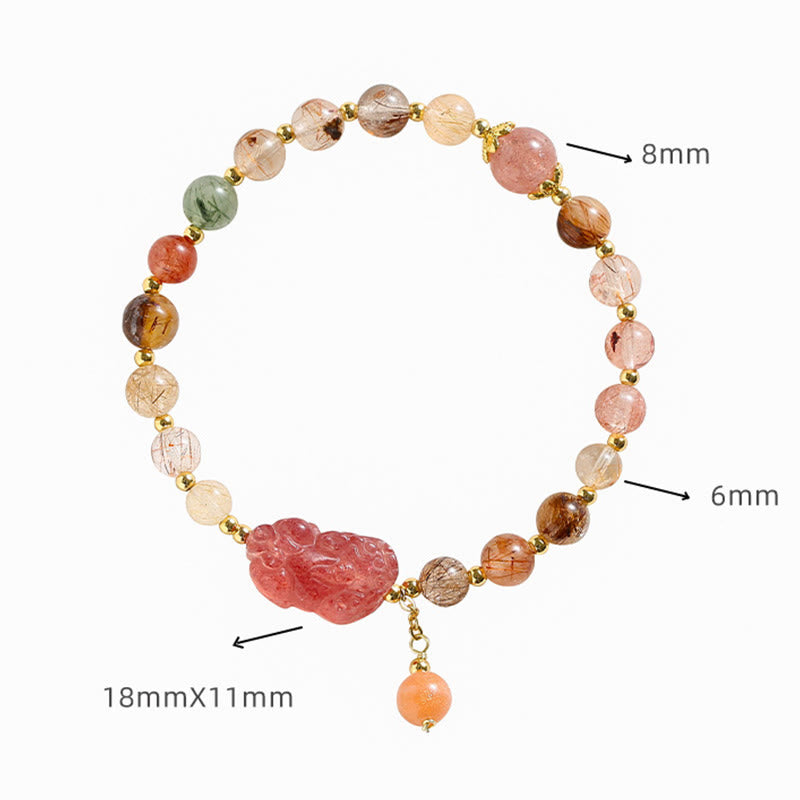 Buddha Stones Natural Rutilated Quartz Strawberry Quartz PiXiu Wealth Bracelet - image 7