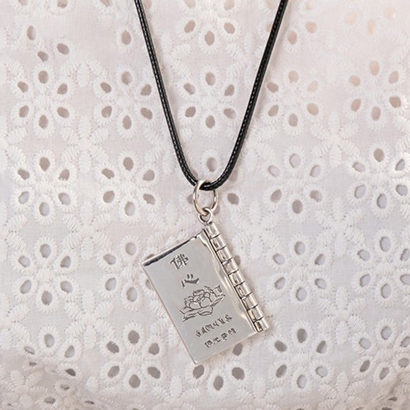 Buddha Stones 990 Sterling Silver Heart Sutra Great Compassion Shurangama Mantra Lotus Vajra Peace Necklace Pendant - image 5